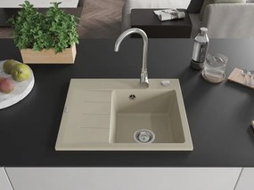 Mexen Ben, 1-komorový granitový drez 600x500x190 mm, pravý + chrómový sifón, béžová, 6523605000-69
