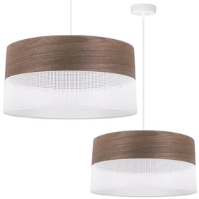 Závesné svietidlo Wood, 1x hnedá orechová dýha/biele PVC tienidlo, (fi 44cm)