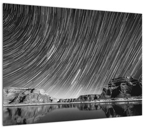 Čiernobiely sklenený obraz hviezdnej oblohy (70x50 cm)