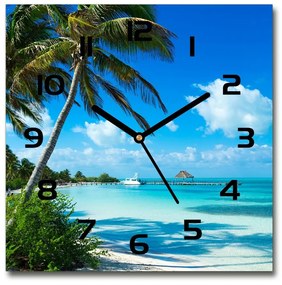 Sklenené nástenné hodiny štvorec Tropická pláž pl_zsk_30x30_c-f_80340825
