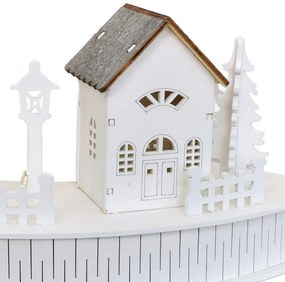 Drevená svietiaca LED dekorácia Dedinka s kostolíkom, 40 x 14 x 20 cm, polkruh