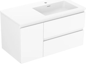 Mexen Orio, kúpeľňová skrinka 90 cm s pravým umývadlom Otis, 2S, 1D, biela matná, 91A13-09047-3-BBFFF01-W18P01