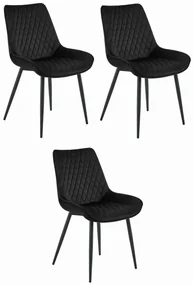 Set troch jedálenských stoličiek VERDO zamatové čierne / čierne nohy (3 ks)