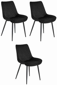 Set troch jedálenských stoličiek VERDO zamatové čierne / čierne nohy (3 ks)
