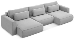 Svetlosivá zamatová rozkladacia/s úložným priestorom rohová pohovka (do tvaru "U") Kapua – Makamii