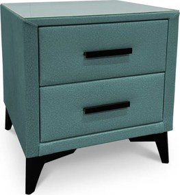 Nočný stolík s 2 zásuvkami Joy, modrozelená aqua látka