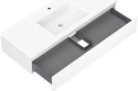 Mexen Rivel, kúpeľňová skrinka 120 cm s umývadlom Otis, 1 zásuvka, drážkovaná, biela matná, 91A20-12023-1-BF01-W18M01