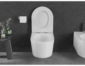 Mexen Sofia, závesná WC misa 490x360x355 mm, Rimless Tornádo + WC sedadlo z duroplastu, biela lesklá, 30540500T