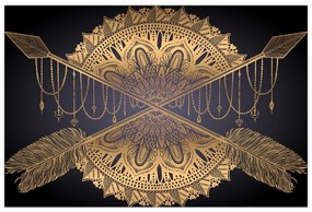 Obraz - Zlatá mandala s šípmi (90x60 cm)