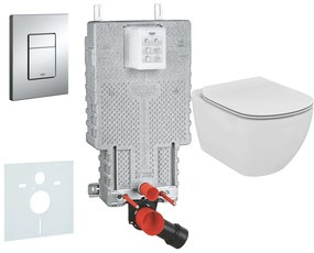 GROHE Uniset 5v1 - prvok pre závesné WC + závesné WC Aquablade a Softclose sedátko IDEAL STANDARD Tesi + ovládacie tlačidlo Skate Cosmopolitan (chróm) + súprava na tlmenie hluku, 38643SET-KU