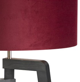 Stojaca lampa trojnožka čierna s červeným tienidlom a zlatom 50 cm - Puros