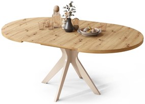 RENZO Dub Artisan/béžová noha (šampanské) - OKRÚHLY STÔL Ø110 ROZKLADACÍ DO 180 cm | DO KUCHYNE JEDÁLNE OBÝVAČKY RETRO