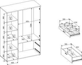Šatníková skriňa so zrkadlom Vesala, 135 cm, dub mauvella