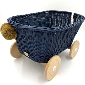 Prútený vozík na ťahanie za šnúrku - tmavo modrá