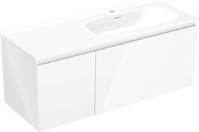 Mexen Orio, kúpeľňová skrinka 120 cm s pravým umývadlom Vela, 1S, 1D, biela lesklá, 91A13-12047-3-BBFF00-W23P00