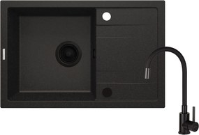 Deante Corio, 1-komorový granitový drez 670x440x175mm + flexibilná drezová batéria, čierna matná, DEA-ZRCPG113