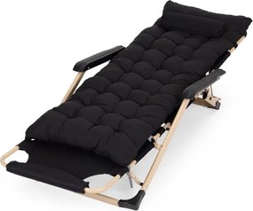 Záhradné plážové ležadlo 2 v 1 s vankúšom, opierkou hlavy, nastaviteľnou opierkou nôh, čierne, zlatý rám