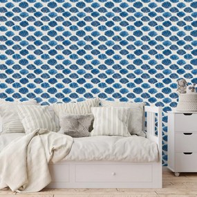 Samolepiaca tapeta modré mušle na bielom pozadí