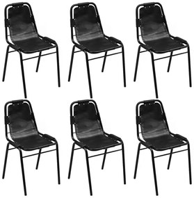 Jedálenské stoličky 6 ks, čierne, pravá koža