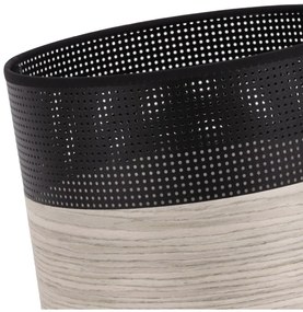 Závesné svietidlo Wood, 1x svetlobéžová dubová dýha/čierne PVC tienidlo, (fi 20cm)