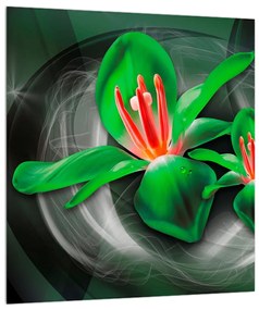 Moderný zelený obraz kvetov (30x30 cm)