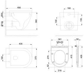 Erga Lily, závesná WC misa Rimless Tornado Flush 490x370x360 mm + toaletné sedadlo s pomalým zatváraním, biela, ERG-LILY-CE-93-001