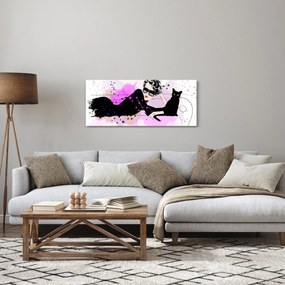 Obraz - Žena s čiernou mačkou (120x50 cm)