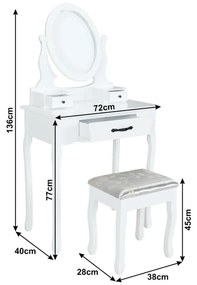Tempo Kondela Toaletný stolík s taburetom, biela/strieborná, LINET NEW