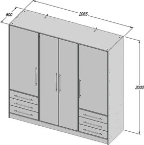 Šatníková skriňa Jupiter, 207 cm, sivý betón/biela