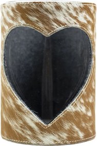 Svietnik Srdce z hovädzej kože bielo hnedá 20cm - 15 * 15 * 20,5 cm