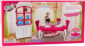 LEAN Toys Jedálenská súprava pre bábiky Stôl Stoličky Skrinka na riad