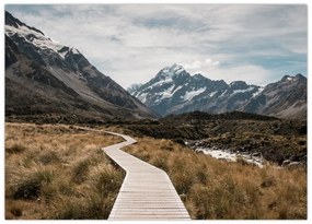Sklenený obraz - Chodník v údolí hory Mt. Cook (70x50 cm)
