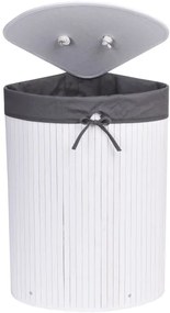 Rohový kôš na bielizeň 60 l bambusový biely / sivý