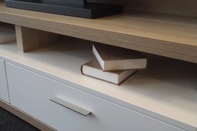 Obývacia stena Caracas Media, dub/biely lesk, s osvetlením