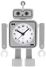 Detský budík JVD SRP2305.2 (16 cm) v tvare robota – strieborný