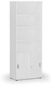 Kombinovaná kancelárska skriňa PRIMO WHITE, zasúvacie dvere na 2 poschodia, 2128 x 800 x 420 mm, biela