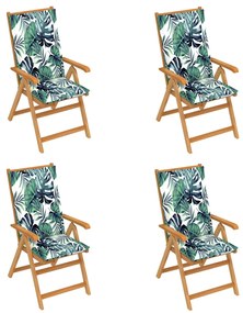 Záhradné stoličky 4 ks s listovými podložkami tíkový masív 3065557