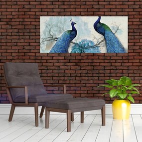 Obraz - Pávy s textúrami (120x50 cm)
