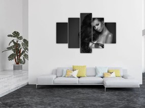 Obraz - Čiernobiely portrét zvodnej ženy (150x105 cm)