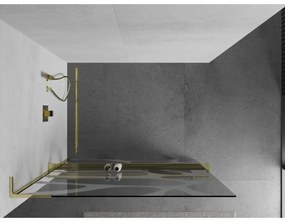 Mexen Kioto+ L, sprchová zástena Walk-In s poličkou a vešiakom 80 x 200 cm, 8mm číre sklo biely vzor, zlatý lesklý profil,800-080-123-50-97