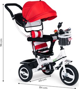 ECOTOYS trojkolka 360° otočné sedadlo, skladacia strieška, bezpečnostné pásy, červená