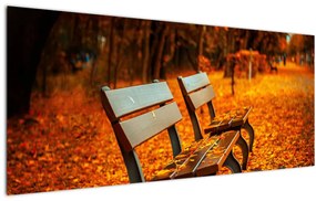 Obraz lavičky v jeseni (120x50 cm)