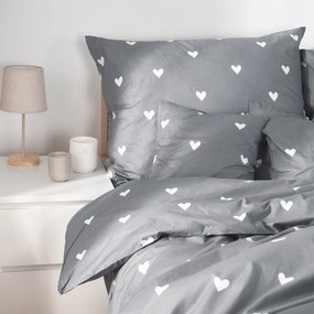 Goldea bavlnené posteľné obliečky - srdiečka na sivom 140 x 200 a 70 x 90 cm