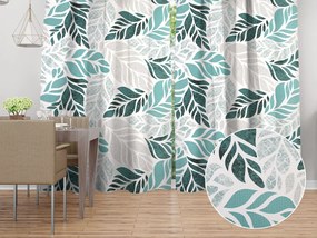Biante Bavlnený záves Sandra SA-572 Sivo-modrozelené abstraktné listy na bielom 150x150 cm