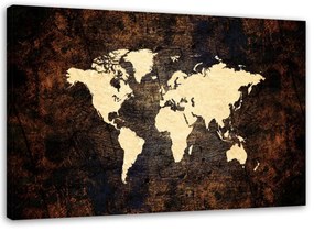 Obraz na plátně Hnědá mapa světa - 100x70 cm