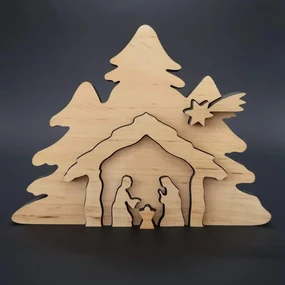 AMADEA Drevený betlehem odstupňovaný, masívne drevo, 19x14x1,1 cm