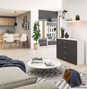 Komoda TORVI K 110 cm matná biela/matná grafitovo sivá