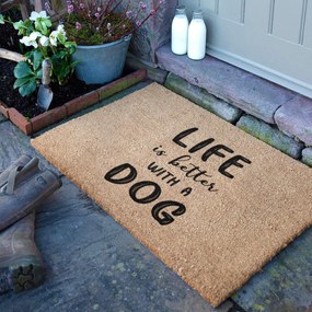 Rohožka z kokosového vlákna 60x90 cm Life Is Better With &amp; Dog – Artsy Doormats