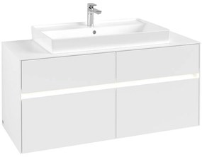 VILLEROY &amp; BOCH Collaro závesná skrinka pod umývadlo na dosku (umývadlo v strede), 4 zásuvky, s LED osvetlením, 1200 x 500 x 548 mm, White Matt, C087B0MS