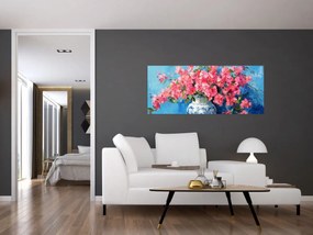 Obraz - Váza ružových kvetov (120x50 cm)